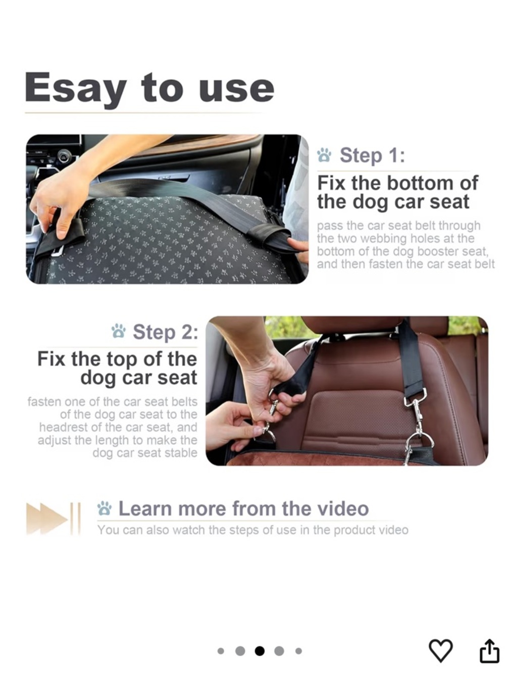 Black and brown plush dog booster travel car seat w/ extra high 6 “ cushion NEW - Picture 4 of 7